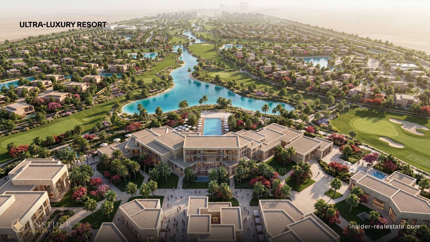 Курортный комплекс Mira Hills с бассейном у лагуны, вид с воздуха