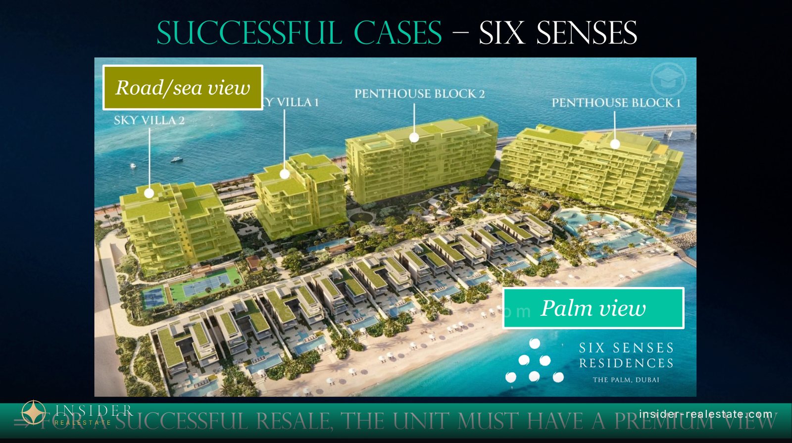 Рендер Six Senses Residences с разметкой лотов по видовым характеристикам